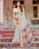 Pure Silk Digitally Printed Saree Weaved With Golden Zari Comes With Tassels - Almaari Fashion