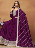 Purple Anarkali Dress In Art Silk With Embroidery