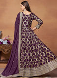 Purple Anarkali Suit in Dola Jacquard with Chinnon Dupatta and Zari Work