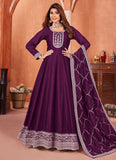 Purple Art Silk Embroidered Indian Long Anarkali Suit