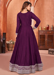 Purple Art Silk Embroidered Indian Long Anarkali Suit