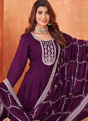 Purple Art Silk Embroidered Indian Long Anarkali Suit