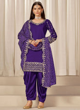 Purple Punjabi Suit for Women | Mirror Work Chanderi Silk Suit