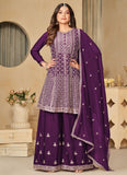 Purple Chinon Embroidered Sharara Suit for Weddings and Special Occasions
