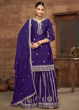 Purple Ready to Wear Palazzo Suit | Chinon Silk Embroidered Set