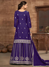 Purple ready to wear palazzo suit in Chinon silk with dupatta