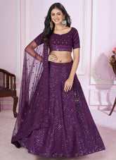 Luxury Purple Georgette Side Slit Lehenga with Sequins Work for Cocktail & Reception