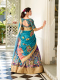 Purple Color Kalamkari Print With Weaving Border Dola Silk Lehenga Choli