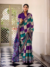 Purple saree with temple lace border
