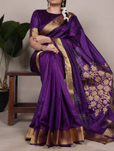 Purple raw silk saree with zari weaving