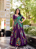 Printed Tussar silk lehenga choli in purple
