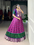 Purple tasar silk leheriya print lehenga choli
