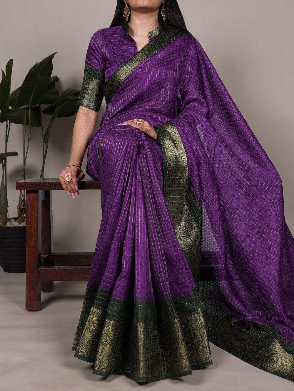 Purple Dola Chex saree with zari weaving