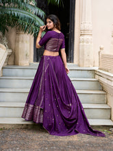 Dark purple Chanderi silk lehenga choli with zari weaving and dupatta for wedding