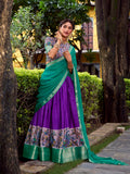Printed purple lehenga with stitched blouse