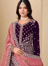 Royal Purple Velvet Abaya Style Anarkali Suit for Women