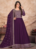 Purple Embroidered Art Silk Anarkali Style Suit