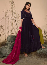 Purple Embroidered georgette Festive Wear Indian Palazzo Suit