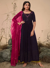 Purple Embroidered georgette Festive Wear Indian Palazzo Suit
