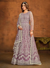 Purple Embroidered Net Anarkali Dress