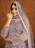 Purple Embroidered Net Anarkali Dress