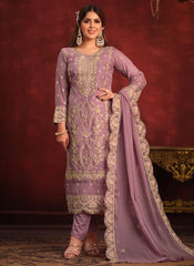 Purple Embroidered Organza Pakistani Suit salwar