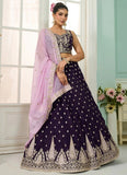Purple Embroidered Wedding Lehenga Choli in Organza with Lavender Dupatta