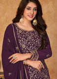 Purple Faux Georgette Embroidered Pakistani Salwar Suit