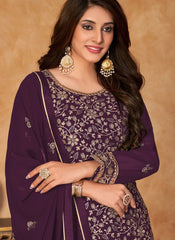 Purple Faux Georgette Embroidered Pakistani Salwar Suit