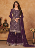Purple Faux Georgette Embroidered Pakistani Salwar Suit
