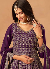 Purple Georgette Palazzo Suit for Women | Embroidered Salwar Kameez