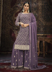 Purple Faux Georgette Embroidered Palazzo Salwar Suit