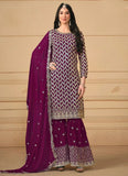 Purple Georgette Embroidered Sharara Salwar Suit For Party