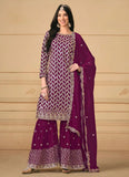 Purple Georgette Embroidered Sharara Salwar Suit For Party