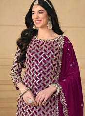Purple Georgette Embroidered Sharara Salwar Suit For Party