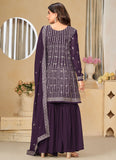 Purple Georgette Indian Sharara Style Suit With Embroidery