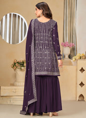 Purple Georgette Indian Sharara Style Suit With Embroidery