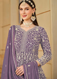 Elegant Purple Faux Georgette Embroidered Anarkali Suit