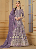 Elegant Purple Faux Georgette Embroidered Anarkali Suit