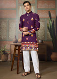 Purple Cotton Men’s Kurta with Mirror Work for Navratri