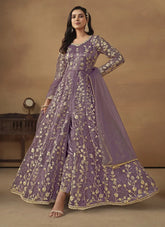 Purple Net Embroidered Anarkali Suit