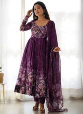 Purple Organza Anarkali Suit Set with Gota Patti Dupatta