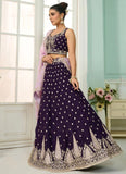 Purple Embroidered Wedding Lehenga Choli in Organza with Lavender Dupatta