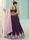 Purple Embroidered Wedding Lehenga Choli in Organza with Lavender Dupatta