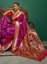 Purple Paithani Silk Saree With Blouse Piece