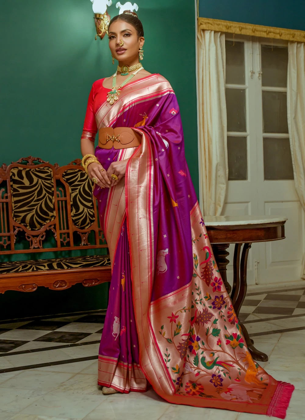 Purple Paithani Silk Saree With Blouse Piece