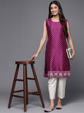 Purple Poly Silk Tunic with Beautiful Prints for Women
