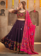 Purple Rayon Mirror and Embroidery Work Navratri traditional dress