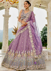 Gorgeous Purple Satin Silk Bridesmaid Lehenga with Dupatta