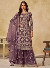 Purple Sequins Embroidered Net Sharara Suit with Satin Inner – Designer Wedding & Festive Wear Outfit